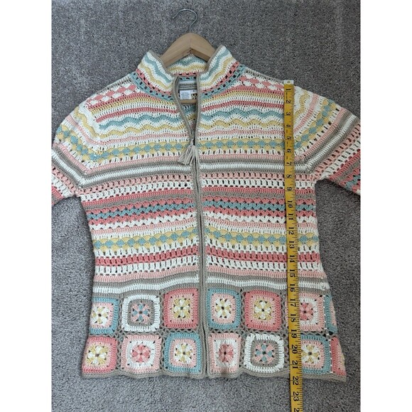 Coldwater Creek Multi Color Crochet Granny Square Cardigan Zip Sweater Coastal S - Picture 8 of 8